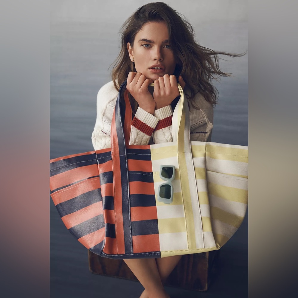 Anthropologie MULTI-COLOR TOTE BAG Style No.  97355085 Light Yellow Stripes